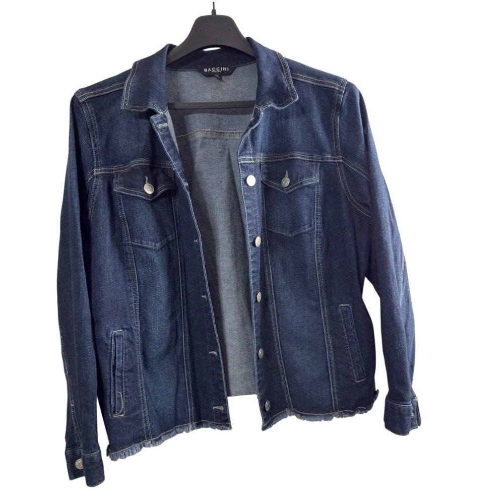 Baccini Womens Dark Wash Frayed Hem Denim Trucker Jacket Plus Size 2X